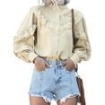 thumbnail image 2 of TWZH Women Stand Neck Buttons Lantern Sleeve Lace Splicing Shirt Blouse Tops, 2 of 6