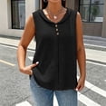 thumbnail image 2 of Gsakboxl Womens Tops Women's Bubble Wrinkled Textured Fabric V Neck Tank Top Button Decor Loose Sleeveless Casual Vest L, 2 of 4