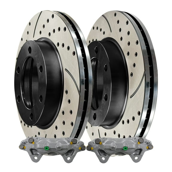 AutoShack Front Drilled & Slotted Brake Rotors Calipers | Replacement for 2003-2005 Toyota 4Runner 4.0L 4.7L V6 V8 4WD RWD | E-Coated | 4-PC Brake Kit | ShadowGuard