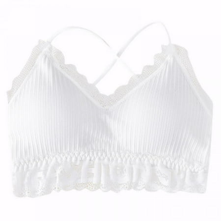 

Monfince Cross Back Lace Bras Padded Strappy Criss Cross Cropped Bras for Yoga Workout Fitness White Average