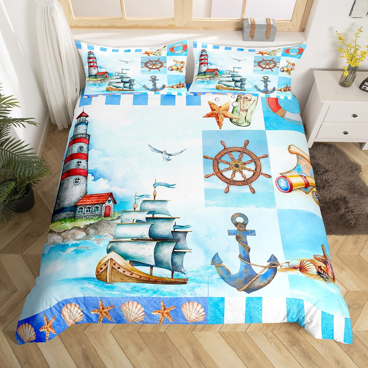 Nautical Baby Girl Quilt, Mermaid Bedding, Sea Life Decor, Seahorse Bl