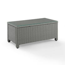 HomeStock Gothic Glamour Outdoor Wicker Coffee Table Gray, Tempered Glass Table Top, Adjustable Levelers on Legs, 17.75"H x 40"L x 21"D