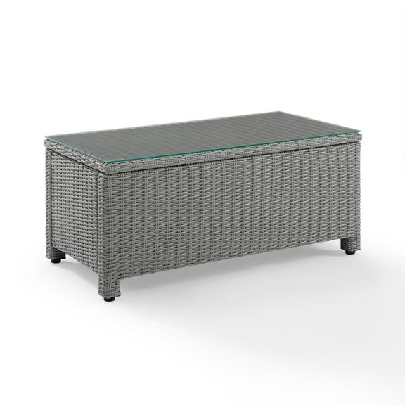HomeStock Gothic Glamour Outdoor Wicker Coffee Table Gray, Tempered Glass Table Top, Adjustable Levelers on Legs, 17.75"H x 40"L x 21"D