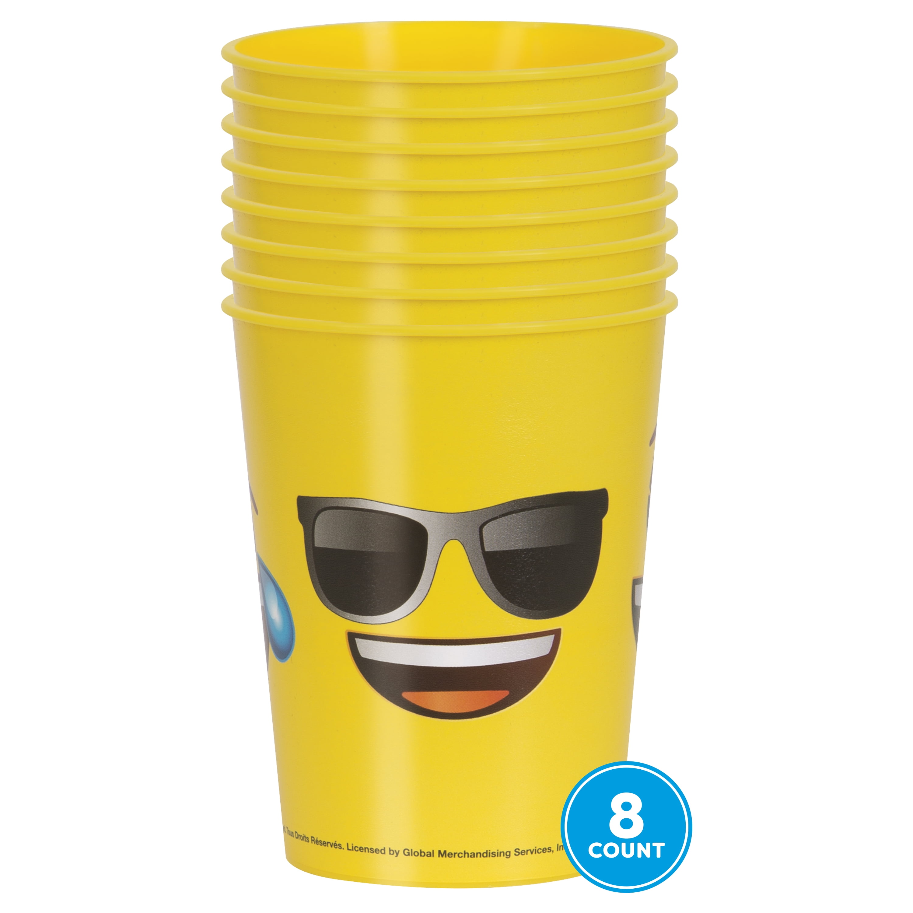 Yellow Emoji Faces Plastic 16oz Cups, 8 count