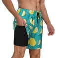 thumbnail image 2 of Kdxio Lemon Blue Print Men's Swim Trunks with Compression Liner 7 Inch Inseam Quick Dry Swim Shorts, 2 of 7