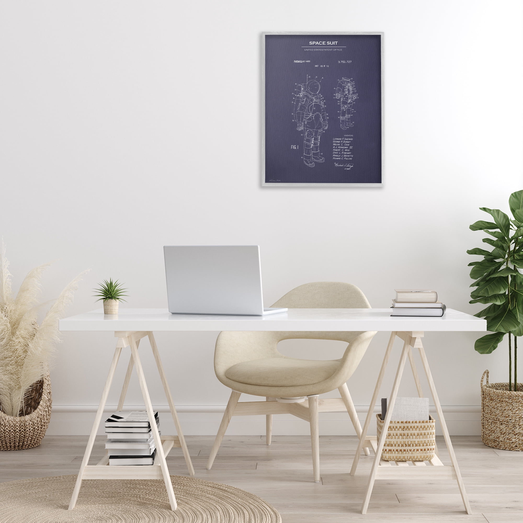 Stupell Industries Space Suit Blueprint Novelty Painting Gray Framed Art Print Wall Art, 24 x 30