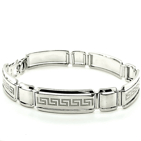 Men's 10k White Gold Greek Key Design Bracelet 9"