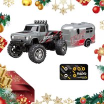 Mini RC Truck,Mini RC Monster Truck,1:64 Scale Monster Truck with Lights,Rechargeable Remote Control Semi Truck with Trailer,Mini Rc Alloy Monster Truck,Adjustable Speed/Steering(Gray)