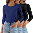 thumbnail image 2 of Women's Solid Color Round Neck T-Shirts 3-Pack, Comfortable Basic Layering Tees, Soft Casual Everyday Tops for Women, Essential Wardrobe Staples Green XXXXXL, 2 of 4