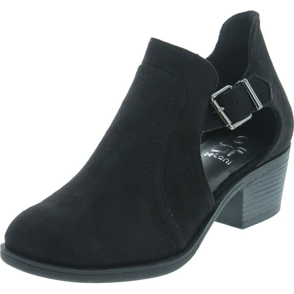 Betani Women's Side Cut Out Buckle Strap Stacked Chunky Heel Ankle Boot, Black, 6.5