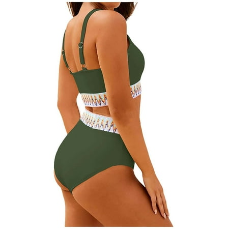 High Waisted Bikini Women S Round Neck High Waist Sexy Bikini Tankini Two Piece Beach Swimsuit Swimsuit Green Blended Swimsuit M