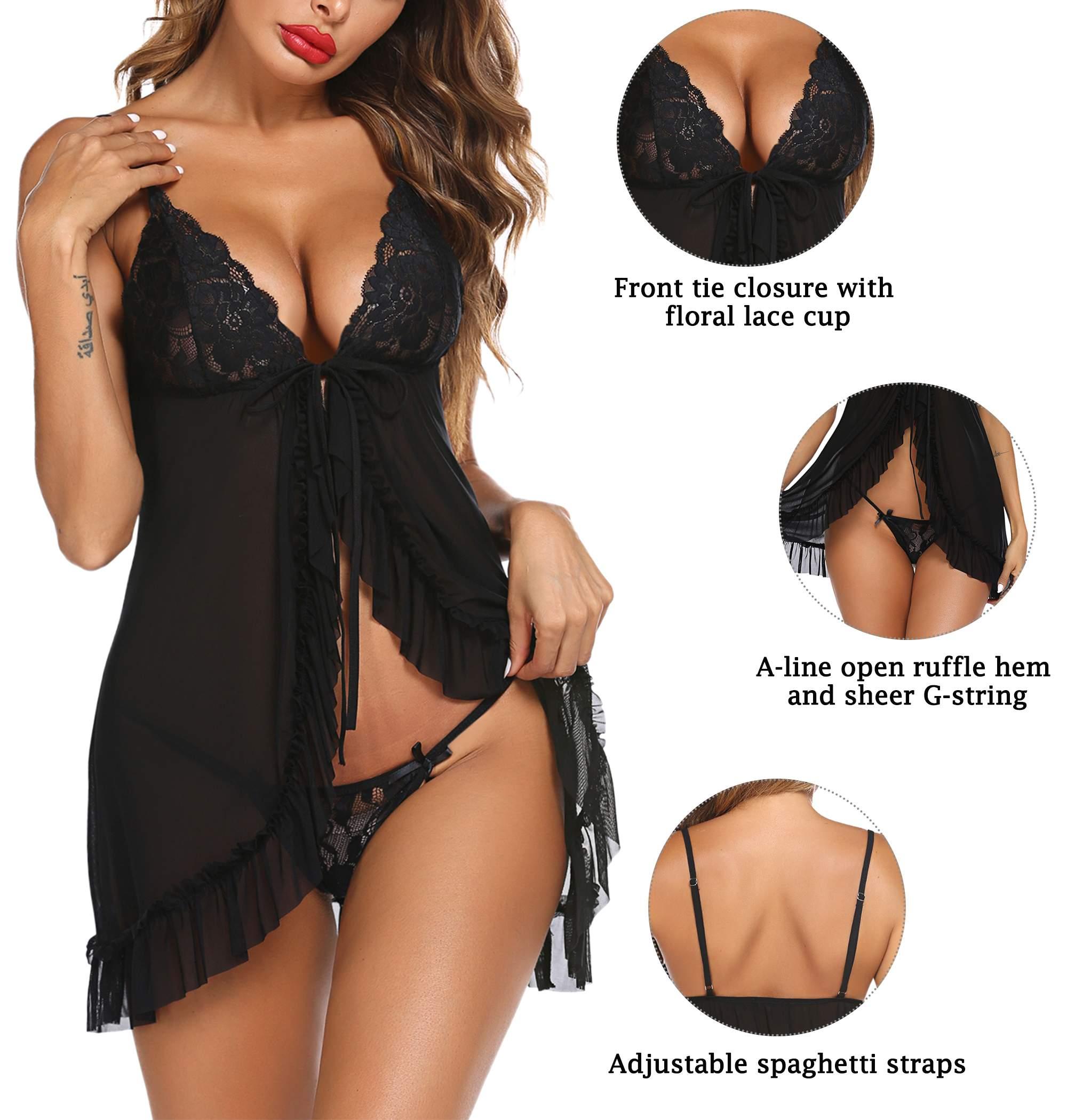 Avidlove Babydoll Lingerie for Women Lace Front Closure Lingerie V Neck Nightwear Sexy Chemise Nightie - image 2 of 5