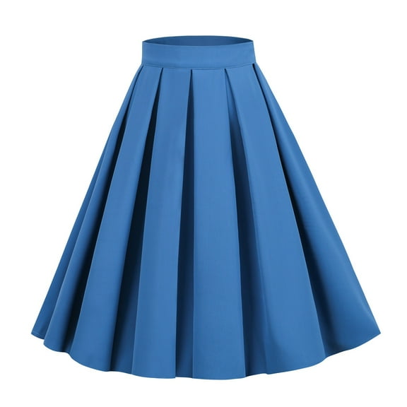 YOUSNH Women's Pleated Vintage Skirt Floral Print A Line Midi Skirts with Pockets Skirts for Women Blue L