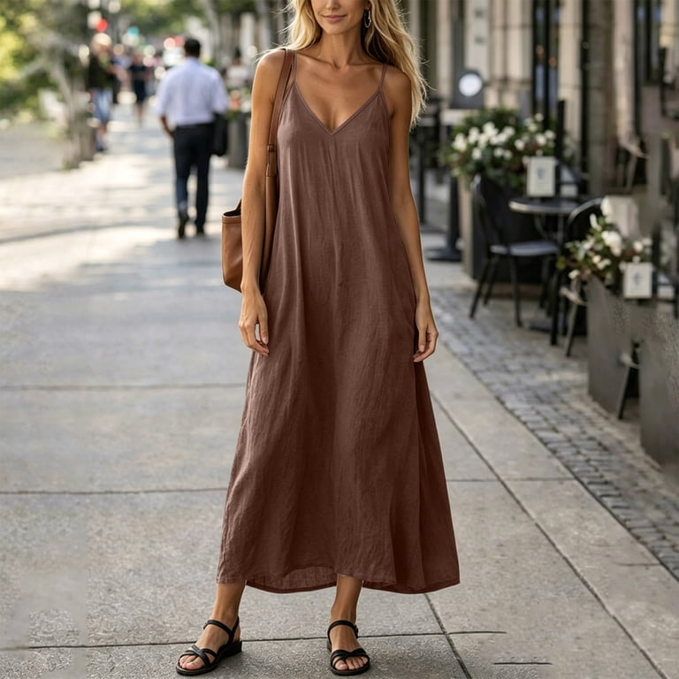 halter loose dress Hauture Women's Halter Neck Cut-Out Backless Loose Fit Linen Maxi Dress,  Resort Wear Women Vacation Photoshoot Dresses For Grecian Style Side Cut Out