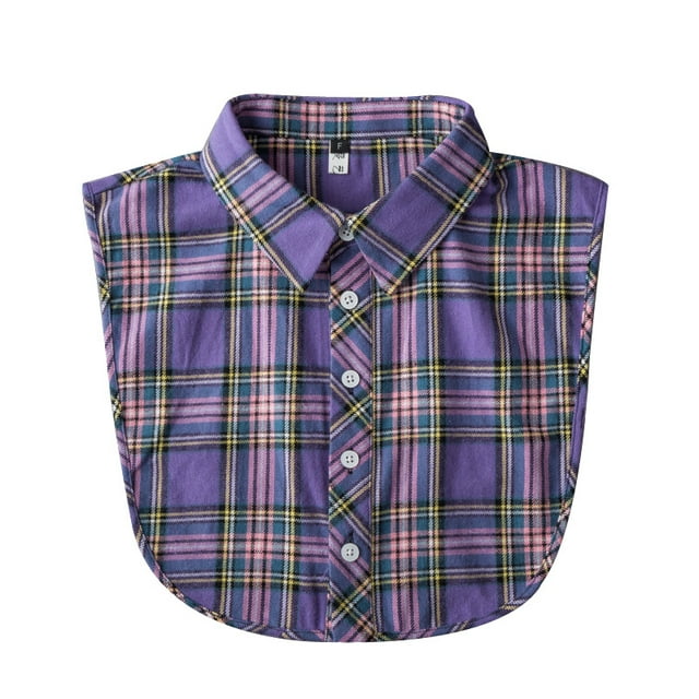 Blusa falsa con cuello desmontable a cuadros morados para mujer