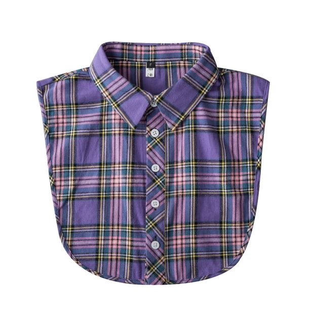 Blusa falsa con cuello desmontable a cuadros morados para mujer