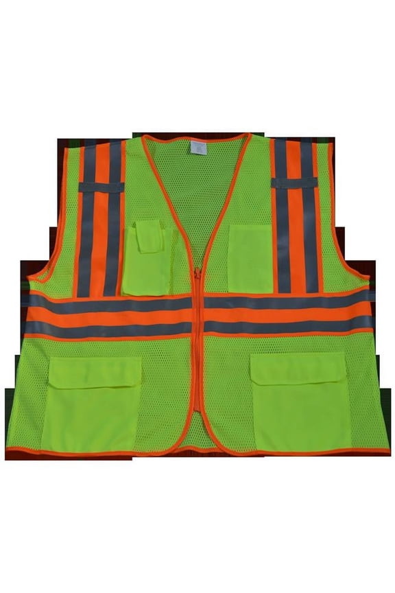 LVM2-CB2-L-XL Safety Vest Ansi Class Ii Lime Mesh Contrast Binding, Large & Extra Large