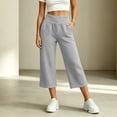 thumbnail image 4 of cocolona Womens Solid Color Casual Capri Pants Elastic Waist Straight Wide Leg Lounge Cropped Trousers with Pockets, 4 of 5