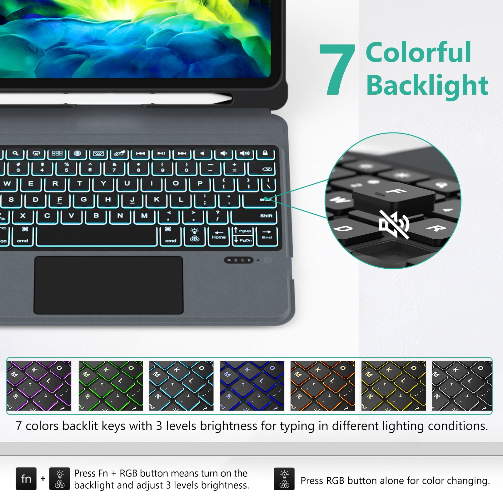 Keyboard for iPad Pro 11 inch, iPad Air 5th / 4th Gen，iPad 10.9in Case with Keyboard ，Wireless Bluetooth Magnetic Detachable iPad Keyboard Folio with Trackpad, Backlit, Pencil Holder