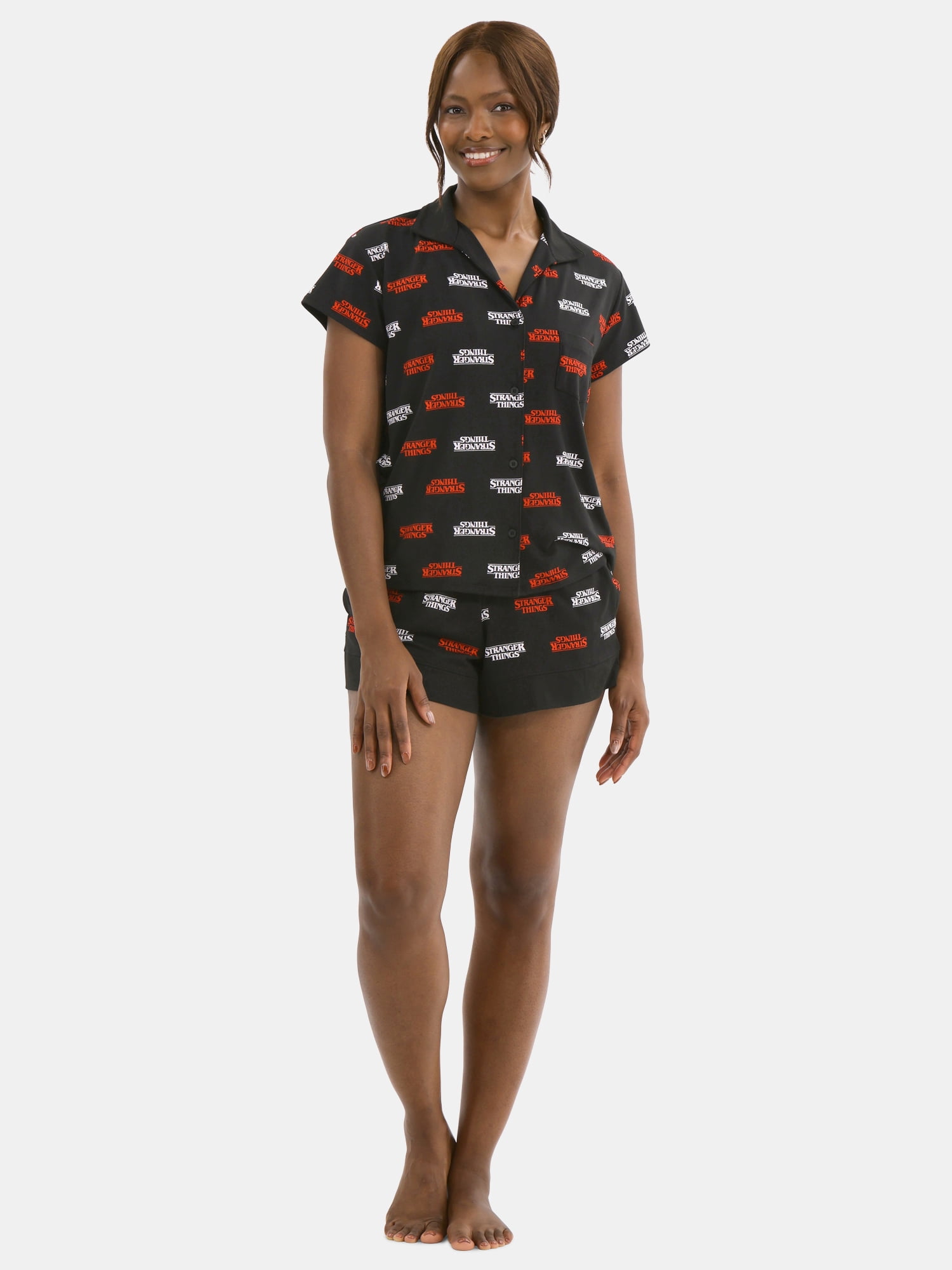 Netflix Stranger Things Women's Printed Notched Top and Shorts Pajama Set, 2-Piece, Sizes XS-3X