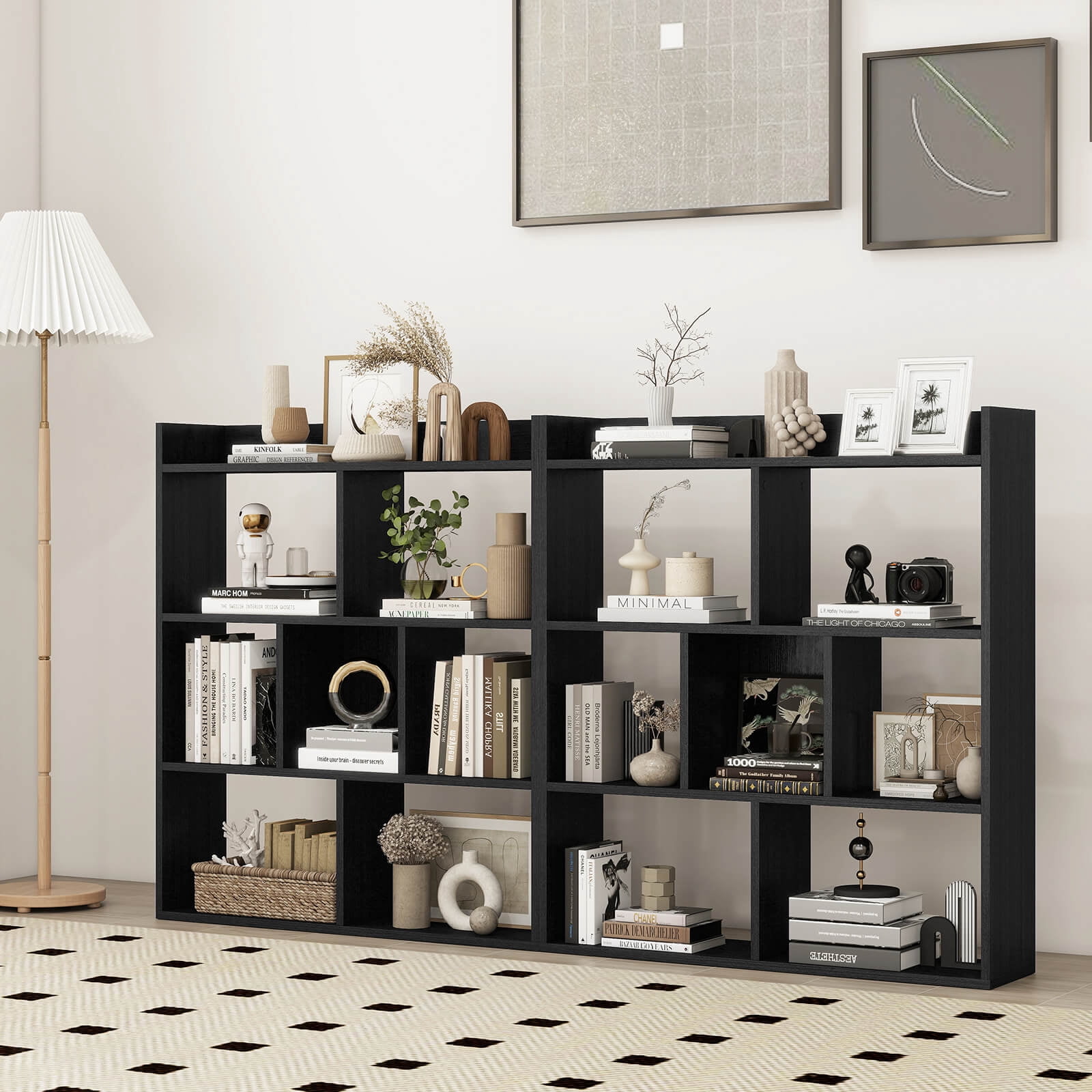 Costway 2 PCS 7-cube Bookcase Open Storage Shelf with Anti-tipping Kits for Living Room Black