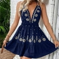 thumbnail image 2 of Women's Embroidered Deep V-Neck Halter Backless Dress, 2 of 4