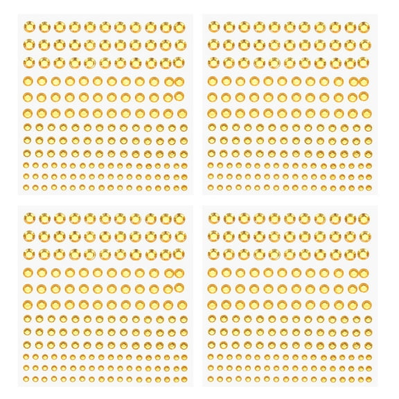 Uxcell 660 Pcs Acrylic Diamond Sticker, 4 Size 3/4/5/6mm Self Adhesive Rhinestones Face Gem Stones Bling Jewelry for Nail Art Craft Clothes DIY Makeup Decoration Party, Gold Yellow