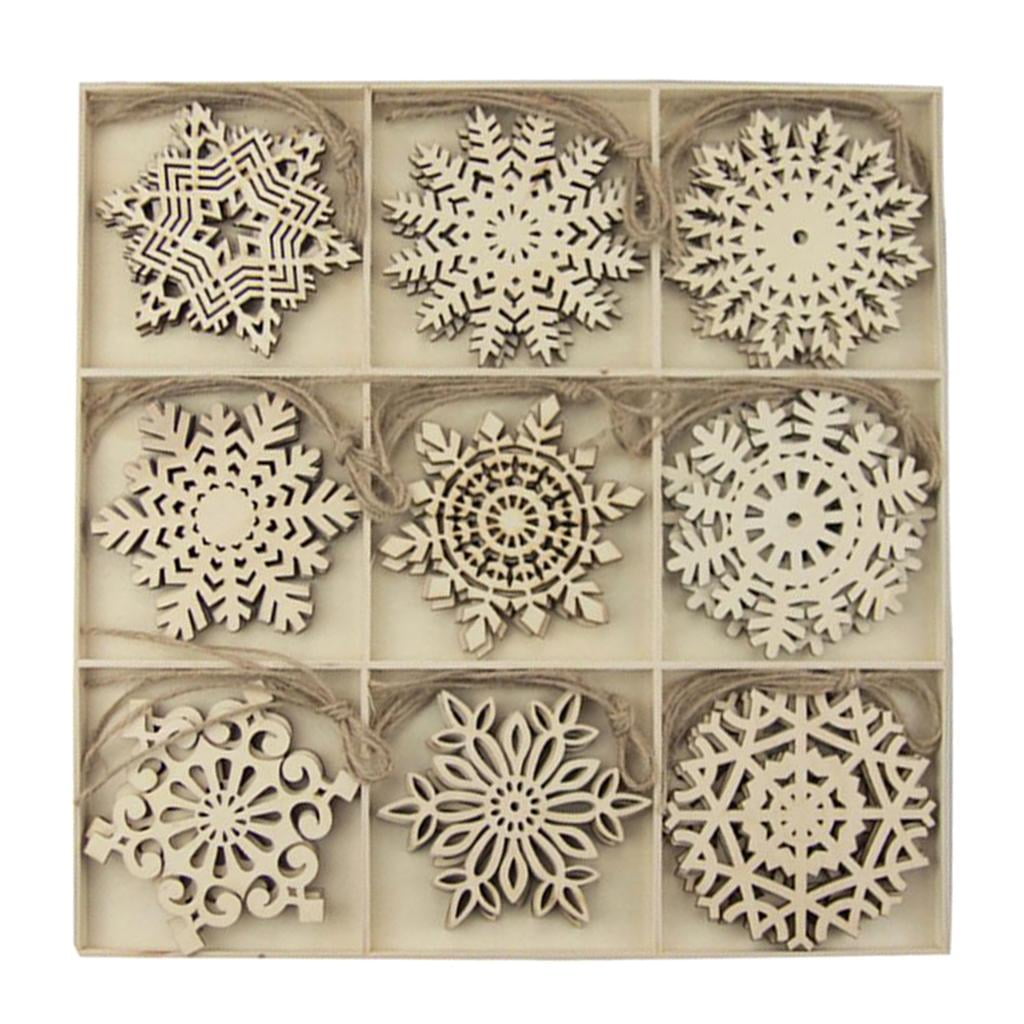 GUOOL Snowflake Christmas Wooden Slices Wooden Gift Tags Blank Wood Hanging Ornaments Cutouts Crafts with Twine Ropes for Kids Crafts Christmas Ornaments