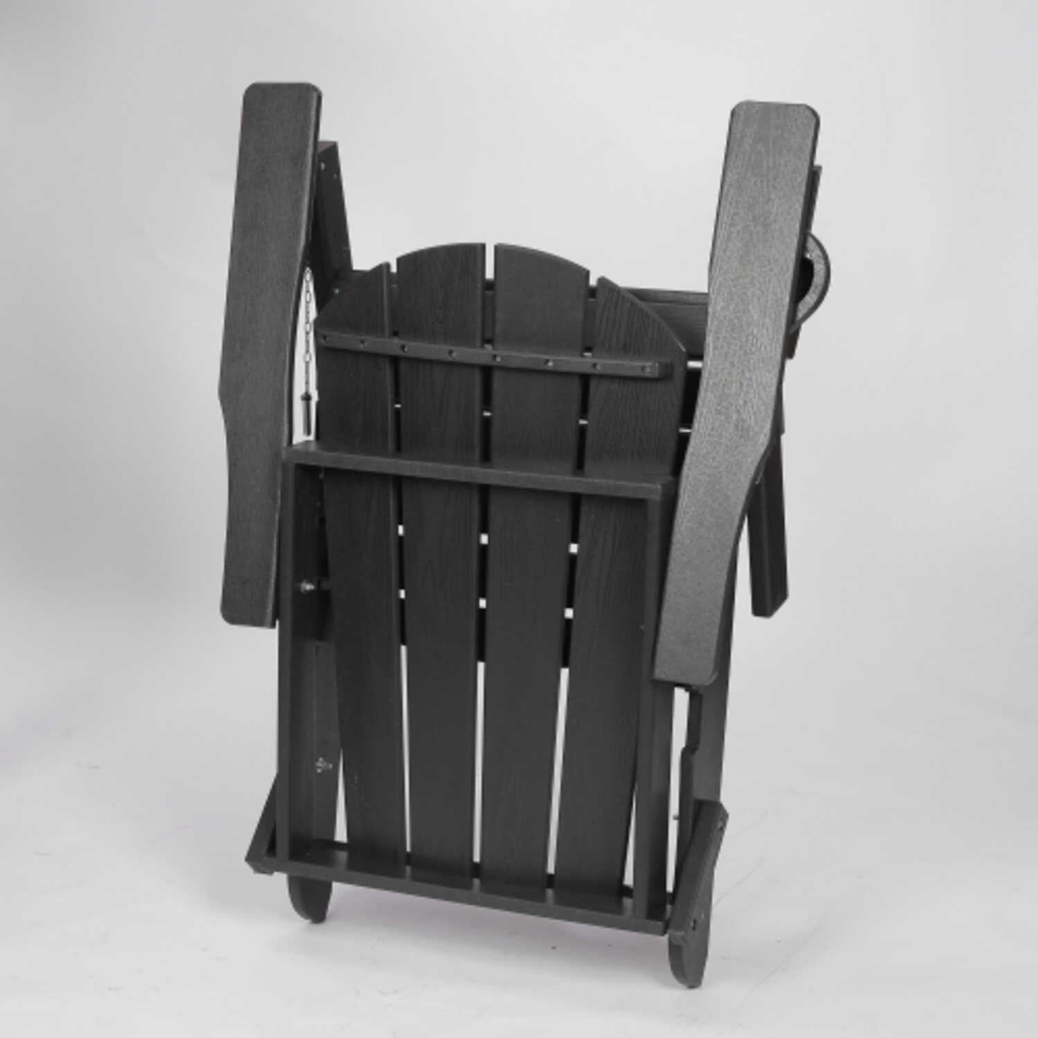 Black HDPE Folding Adirondack Chair with Wood Texture Composite Material and Built in Dual Cup Holders