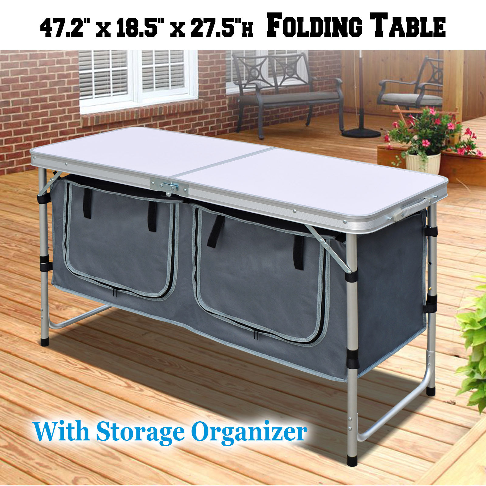 Sunrise Outdoor Folding Table 47 Inch Aluminum Lightweight Camping Picnic Table Adjustable Height with Storage Organizer - image 4 of 11