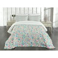 thumbnail image 3 of Ambesonne Cartoon Quilted Bedspread Set 3 Pcs, Floral Pattern Polka Dots, King Size, Multicolor, 3 of 5