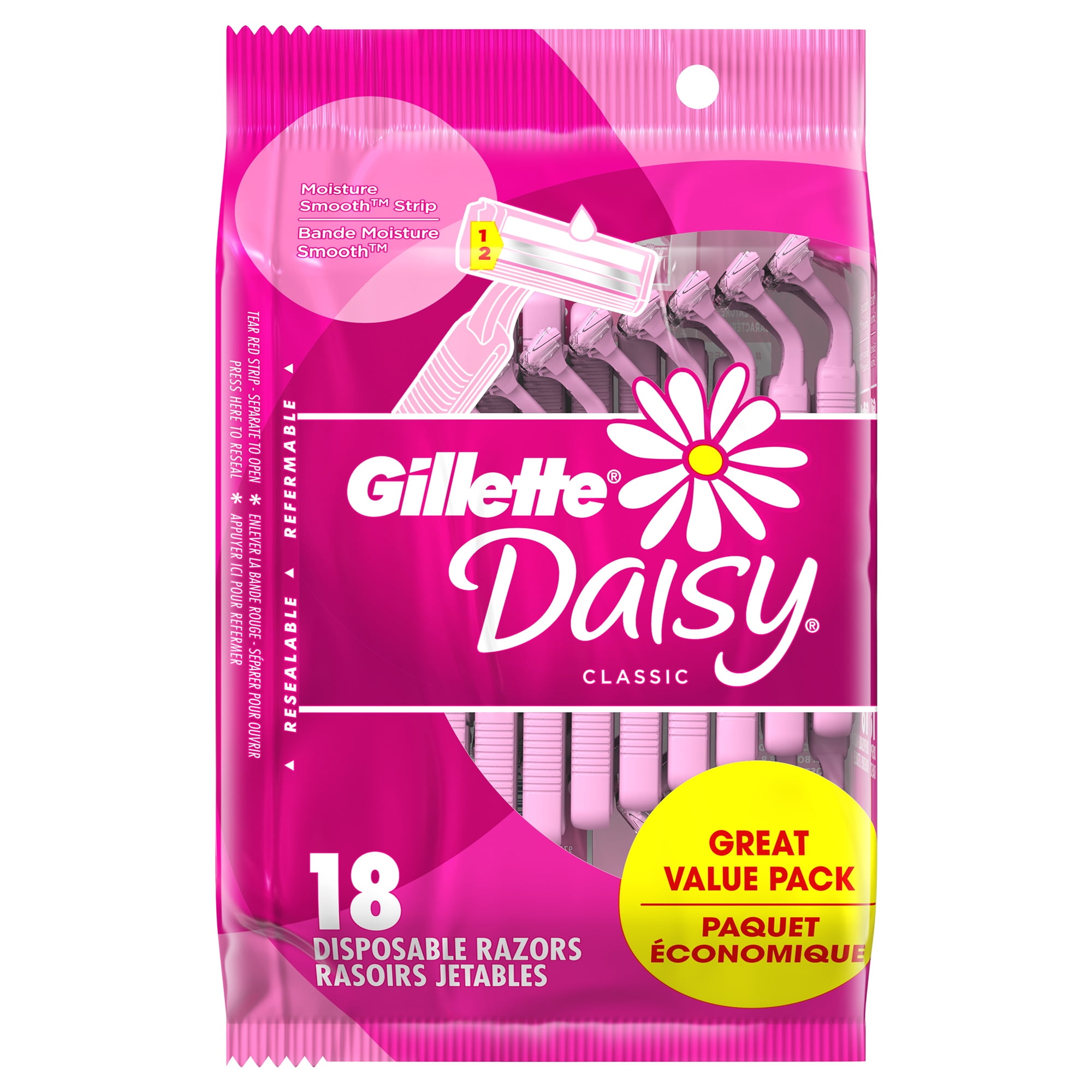 Daisy Gillette Disposable Razors for Women, 2Bladed, 18 Count