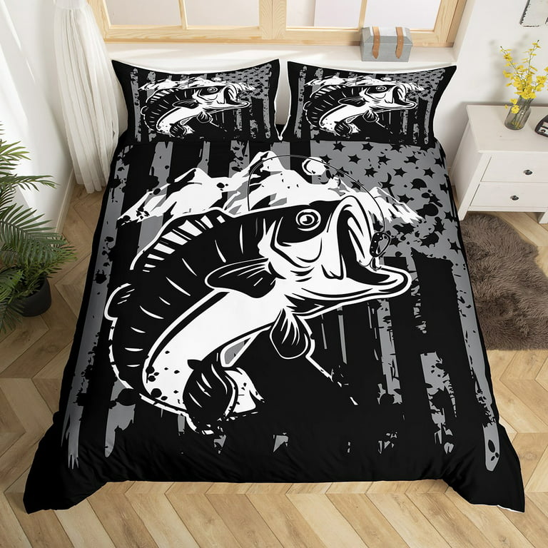 Bass Fish Print Bedding Sets Queen Marine Animal Comforter Cover