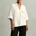 thumbnail image 4 of Dolkfu Elbow-Length Women'S Blouses V-Neck White Polyester Retro Vintage Tops Pull-on Refined Solid Modern Blouses & Tops White,Xxl, 4 of 5