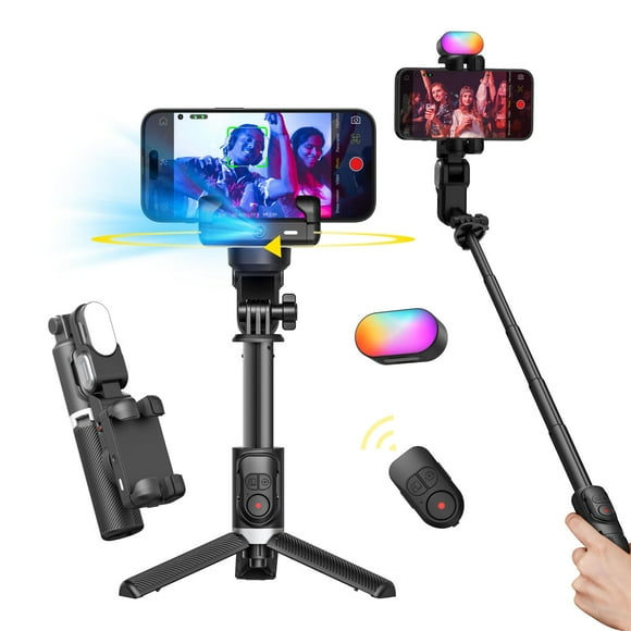 AOCHUAN Stabilisateur de Cardan pour Téléphone Intelligent, Cardan de Téléphone 4 en 1 avec Rotation à 360° pour iPhone/Android Sefie Stick Trépied avec Réglage Auto Fac