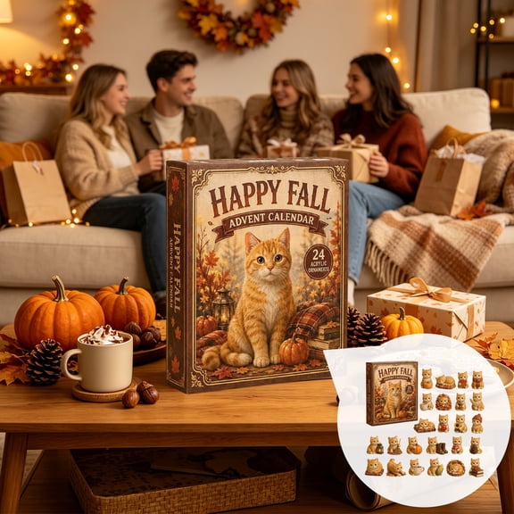 2026 Bookish Orange Cat Advent Calendar, 24-Day 2D Acrylic Bookish Orange Cat Ornaments Set, Fall Countdown Decor for Thanksgiving Home and Cat and Book Lovers