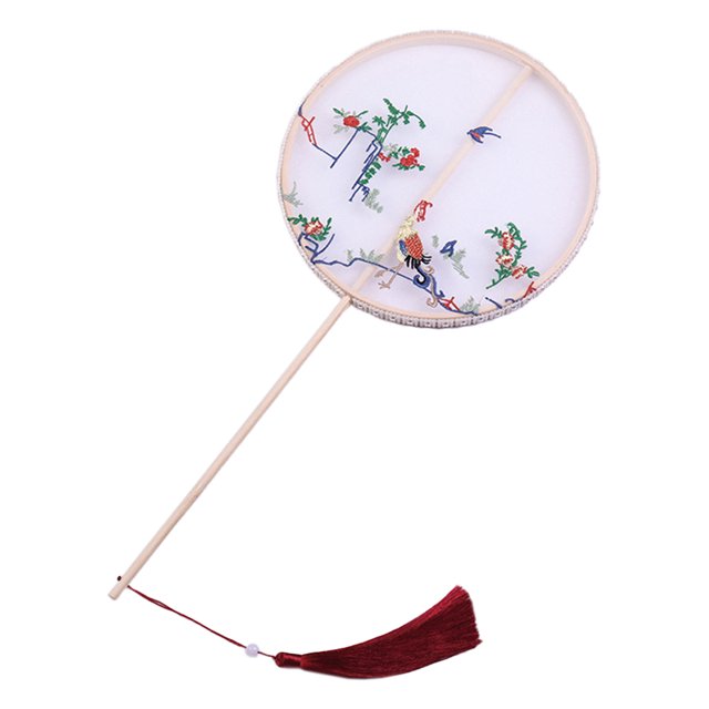 Abanico chino bordado a mano, abanico circular, abanico de seda translúcida para danza antigua de China Han