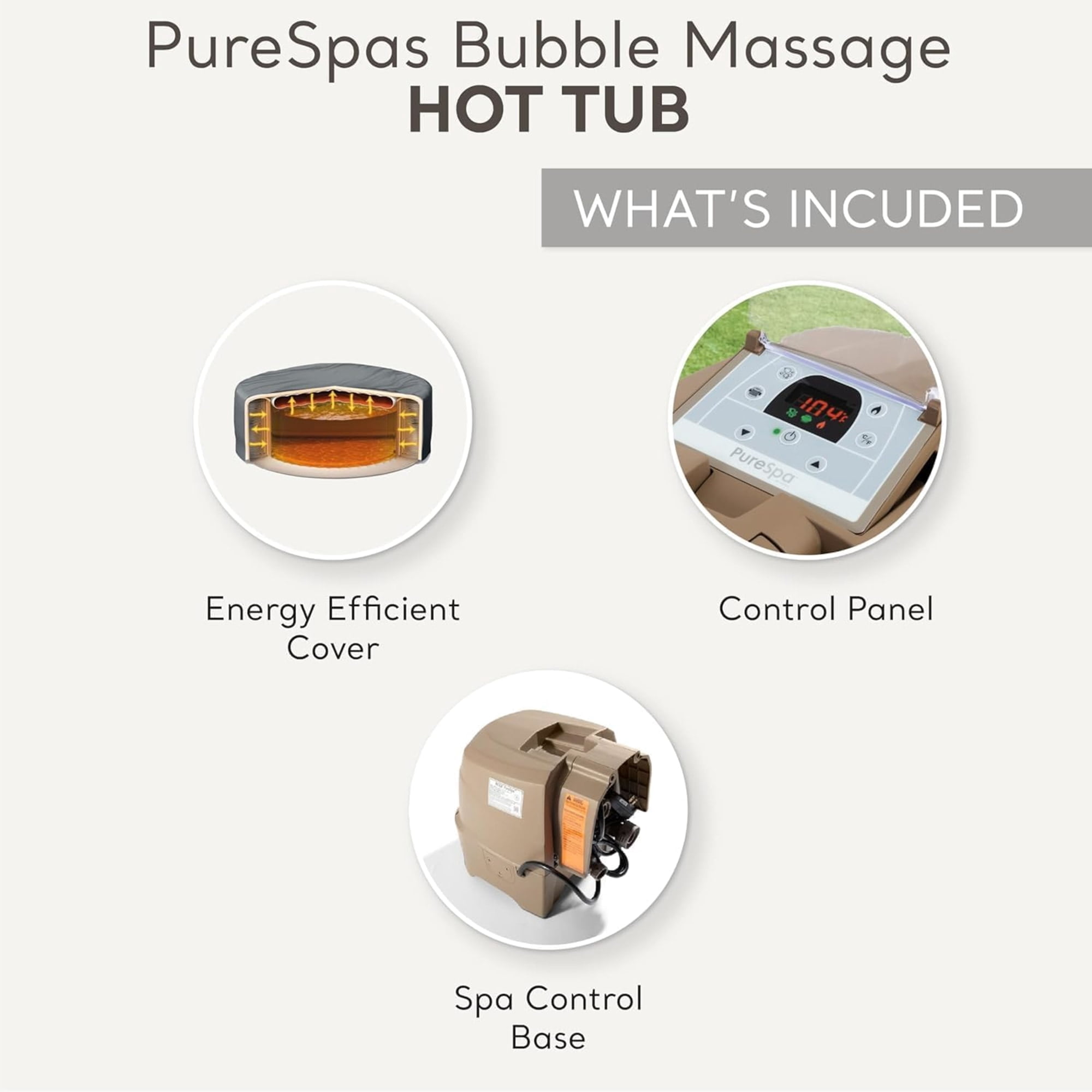 Intex: PureSpa: Sahara Tan Inflatable Hot Tub Set - 4 Person - 77" Round Outdoor Heated Bubble Spa, Jet Massage, Cover, Hard Water Treatment System