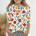 thumbnail image 3 of Ugoldhm Girls Floral Printed Shirts Casual Crewneck 3/4 Sleeve Tops Fall Winter Undershirts, 3 of 5