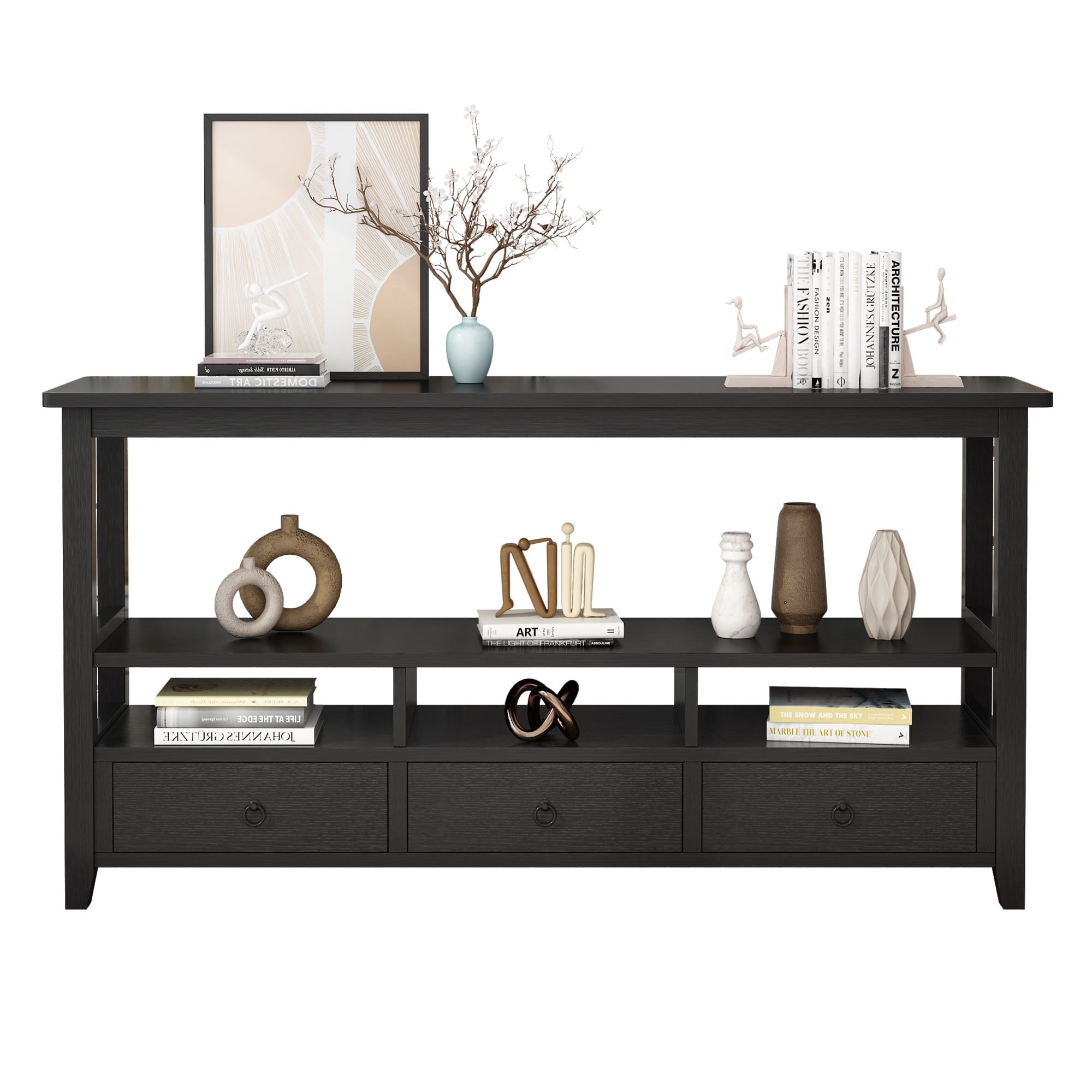 Zimtown Entryway Console Table for Living Room with 3 Drawers and Shelves, Long Sofa Table Entryway Table TV Stand for Hallway, Foyer, Home, Black