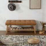 Dayalane Upholstered Storage Bench with Shoe Rack,Linen Fabric Entryway Bench for Living Room, Bedroom and Hallway, Multi Functional Ottoman with Solid Wood Shelf, Brown - Walmart.com