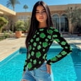 thumbnail image 4 of Xoenoiee Shamrock Polka Point Print Women's Long Sleeve T Shirts Crew Neck Slim Fit Tops Dressy Ruched Basic Tee St. Patrick's Day Y2k Going Out Shirts Irregular Hem Blouser, Size S, 4 of 7