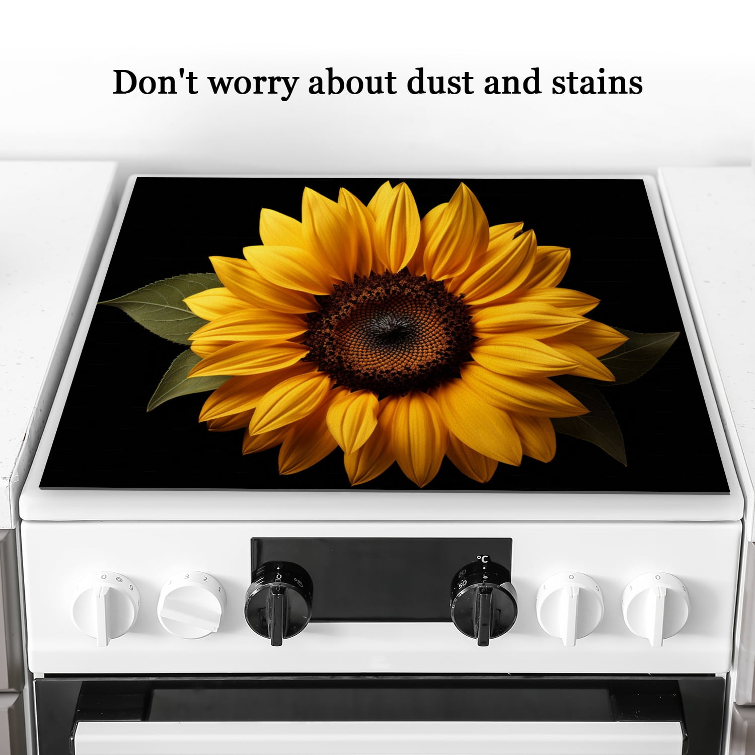 Cover for Gas Stove Top, Golden Sunflower Blooming Print Heat Resistant Stove Burner Covers, Glass Induction Cooktop Protector Mat for Kitchen RV (28×20 Inch)