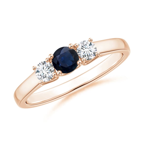 ANGARA Natural Classic Round Sapphire and Diamond Three Stone Ring in 14K Rose Gold for Women (Size-4mm) | September Birthstone, Anniversary, Jewelry Gift for Women | Natural Blue Sapphire Ring