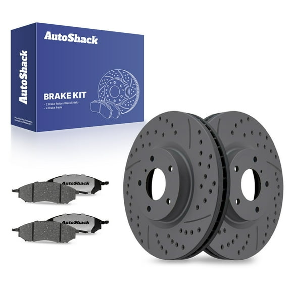 AutoShack Front Drilled & Slotted Brake Rotors Ceramic Brake Pads | Replacement For INFINITI G37 G35 EX35 M35 QX70 M37 Q40 Nissan Murano 370Z 350Z | Black Coated | 6-PC Brake Kit | BlackShield