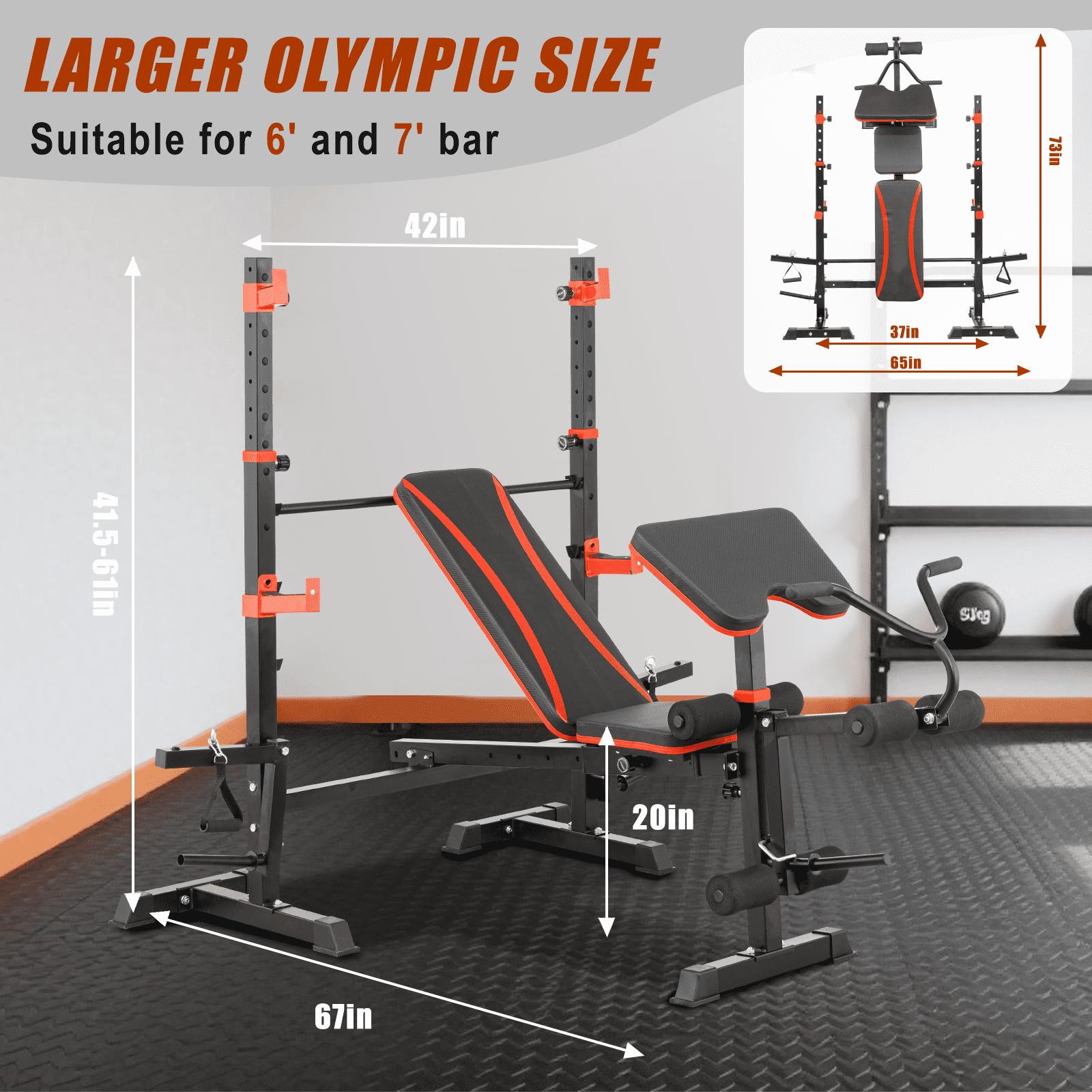 PUATUL Foldable Weight Bench Set wit Leg Extension and Leg Curl, Adjustable Bench Press Set with Rack, Flat Incline Decline Workout Bench for Home Gym Full Body Training