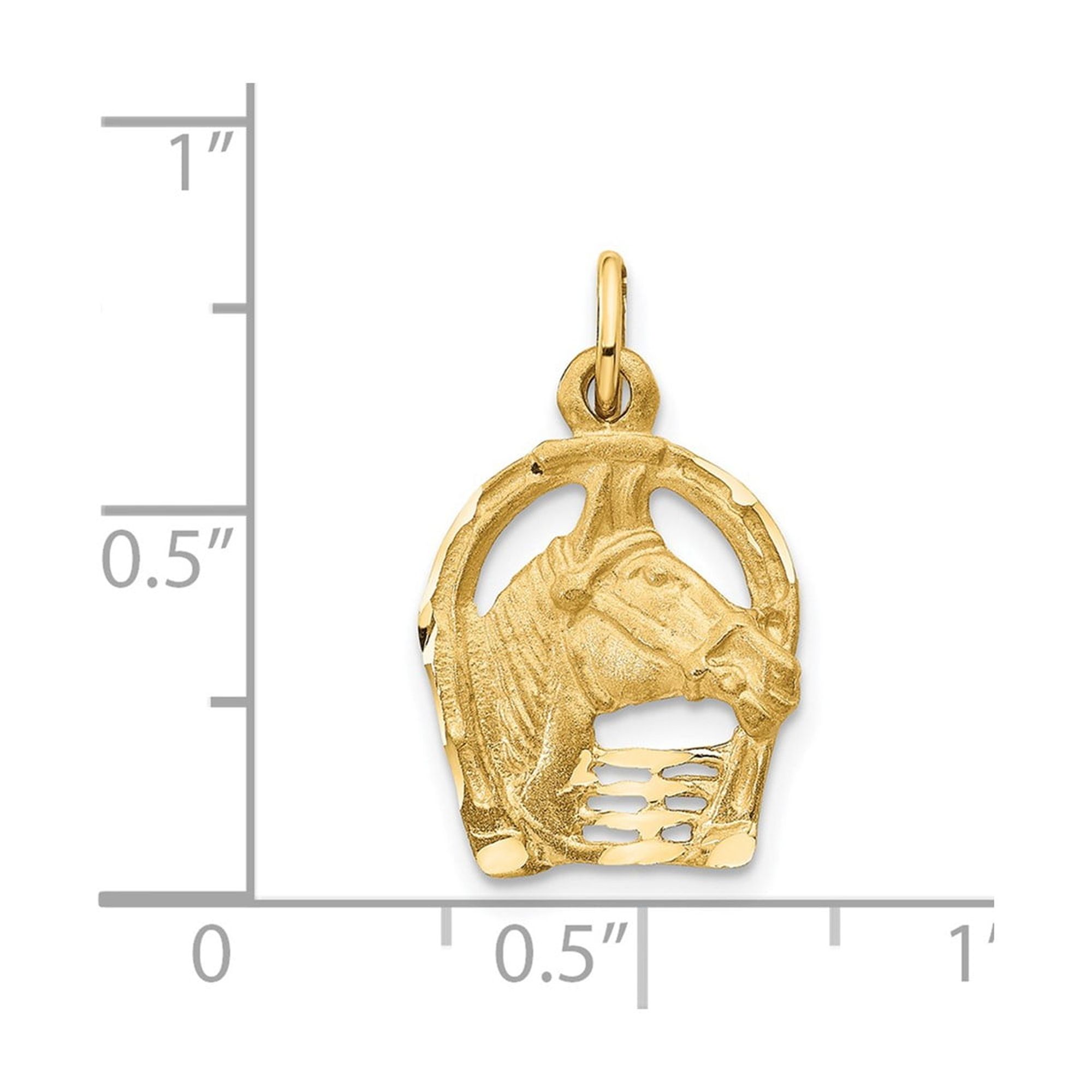 14k Yellow Gold Horse Head Horseshoe Pendant Charm, Western Equestrian Diamond-Cut