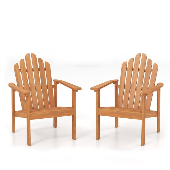 Gymax 2Pcs Stackable Adirondack ChairsAcacia Wood Chairs w/Slatted Backrests & Seats