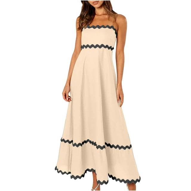 Robes à Bretelles Spaghetti pour Femmes Robe Midi Décontractée d'Été Robe de Plage Sans Manches Dos Nu Robes Boho Robes Fluides Robes de Soleil