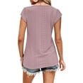 thumbnail image 3 of Blusa de mujer con escote en V y detalle de encaje, color rosa raíz de loto, mangas cortas, transpirable y cómoda, talla M Summer Chic, 3 of 5
